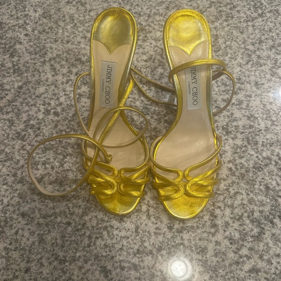 Jimmy Choo Metallic Gold Strappy Heels - Picture 1 of 8
